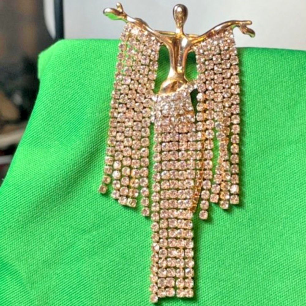 Rhinestone Chain Drape Dangle Dress Gold Tone #206065334002
